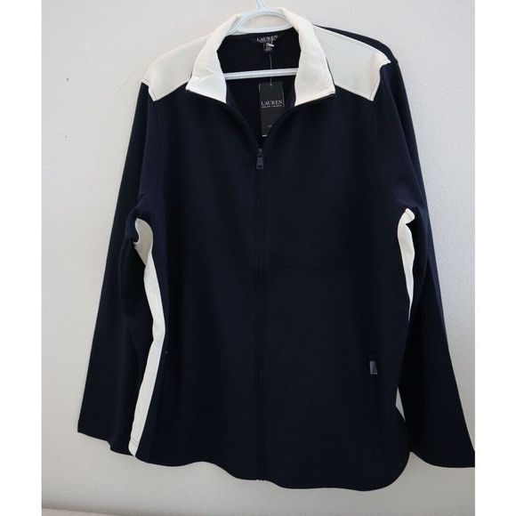 Lauren Ralph Lauren Women's Plus Sz 3X Navy Cotton-Blend Full Zip Jacket $110 - Picture 1 of 7